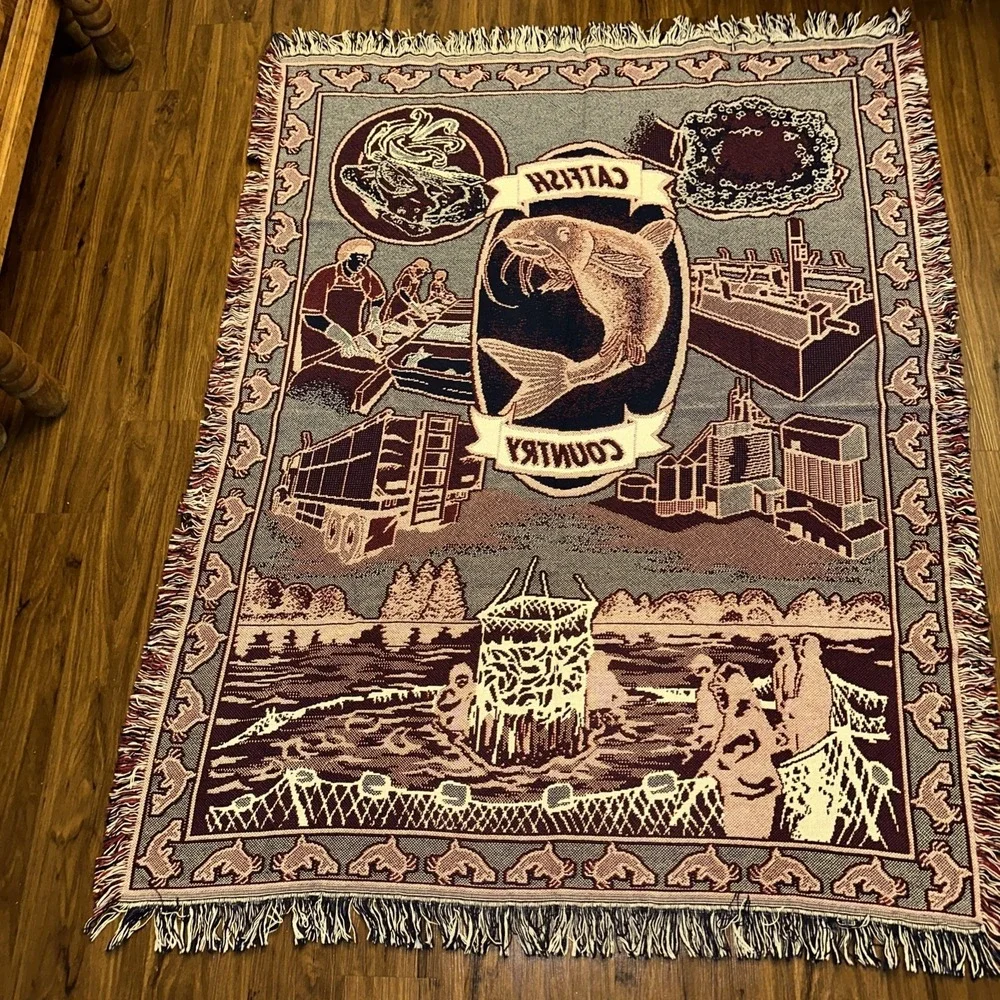 Catfish Country Woven Throw Blanket Fishing Fisherman Tapestry 70